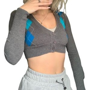 super cropped vintage argyle baby cardigan